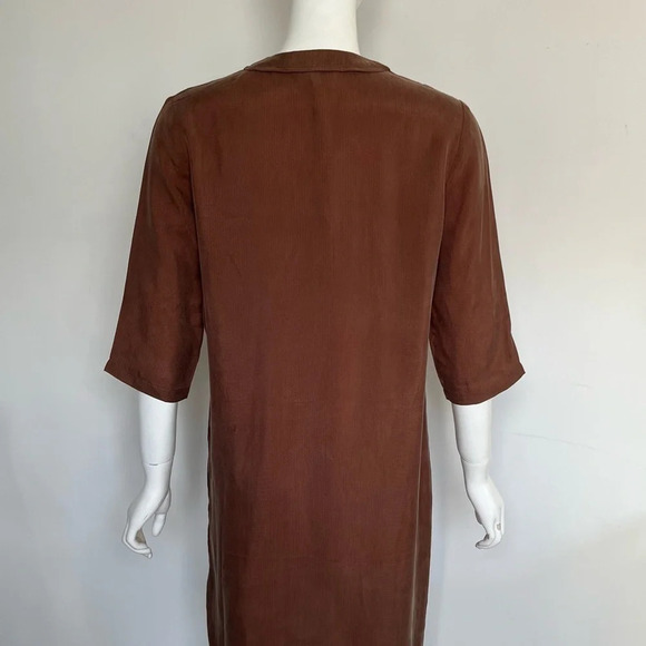 Ya Ya Women’s Dress Cupro Silky brown shift 3/4Sleeve V-Neck Size US 6 NWT - Picture 3 of 9